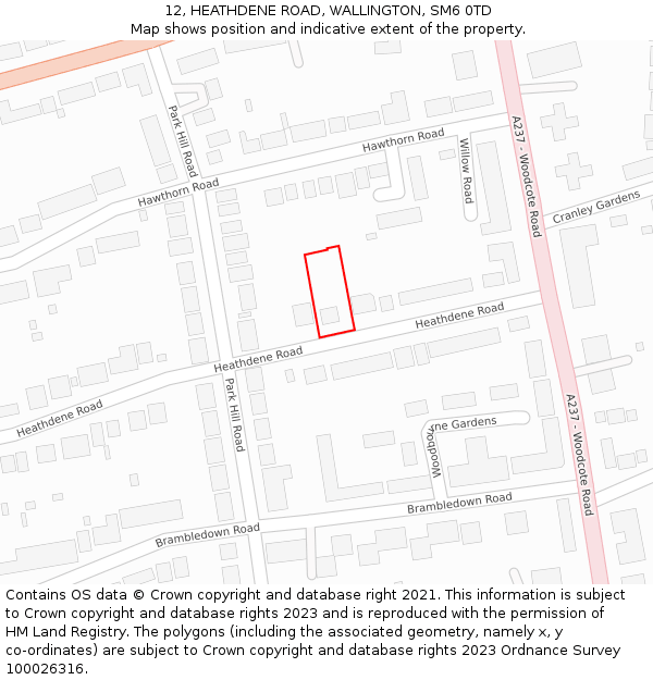 12, HEATHDENE ROAD, WALLINGTON, SM6 0TD: Location map and indicative extent of plot