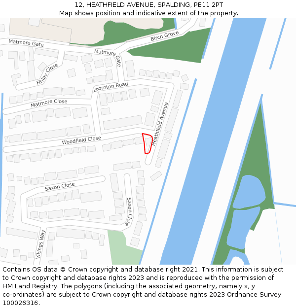 12, HEATHFIELD AVENUE, SPALDING, PE11 2PT: Location map and indicative extent of plot