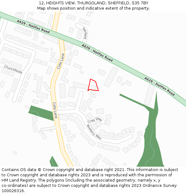 12, HEIGHTS VIEW, THURGOLAND, SHEFFIELD, S35 7BY: Location map and indicative extent of plot