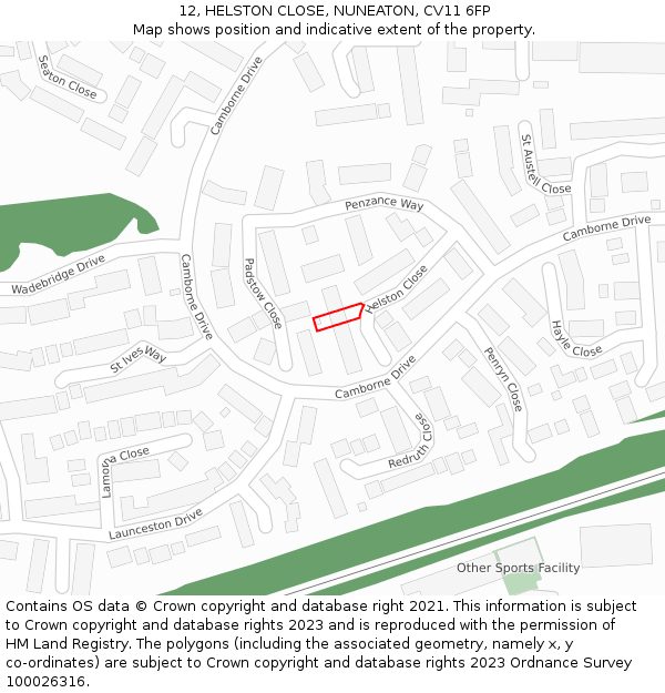 12, HELSTON CLOSE, NUNEATON, CV11 6FP: Location map and indicative extent of plot
