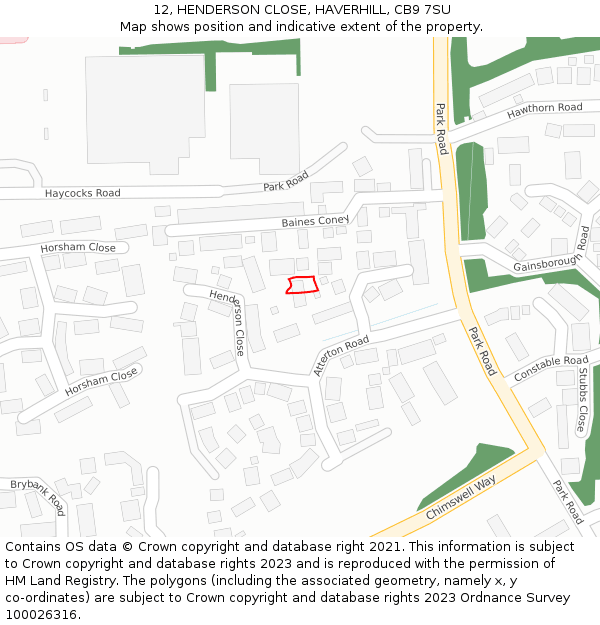 12, HENDERSON CLOSE, HAVERHILL, CB9 7SU: Location map and indicative extent of plot