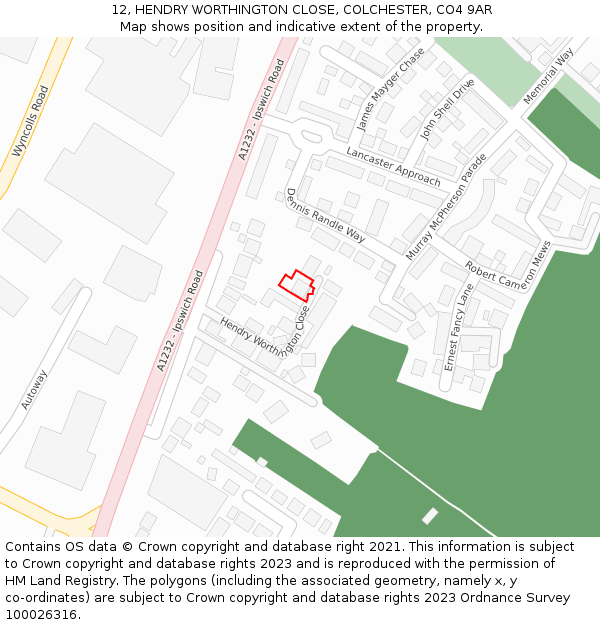 12, HENDRY WORTHINGTON CLOSE, COLCHESTER, CO4 9AR: Location map and indicative extent of plot