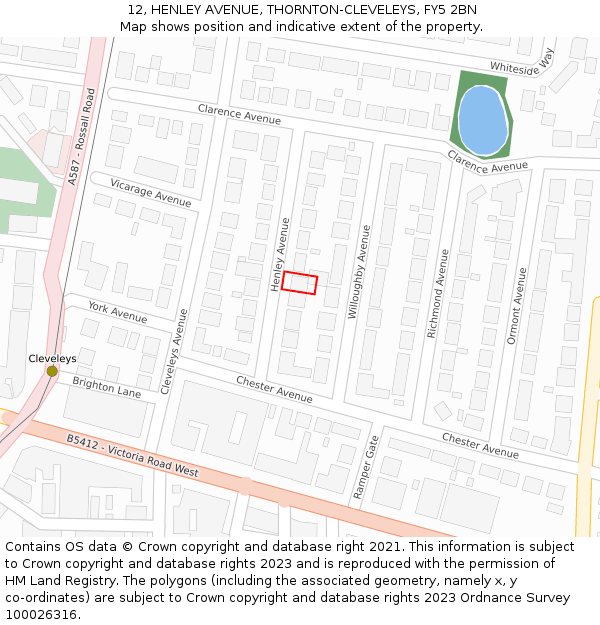 12, HENLEY AVENUE, THORNTON-CLEVELEYS, FY5 2BN: Location map and indicative extent of plot