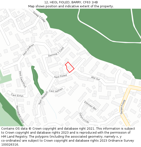 12, HEOL FIOLED, BARRY, CF63 1HB: Location map and indicative extent of plot