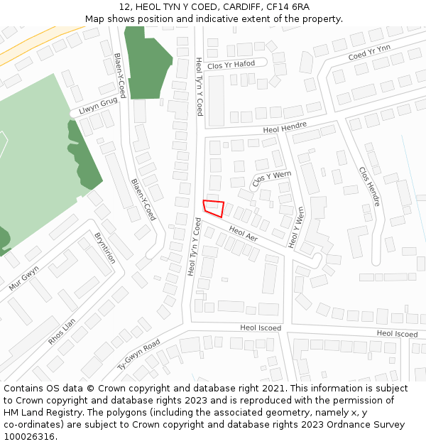 12, HEOL TYN Y COED, CARDIFF, CF14 6RA: Location map and indicative extent of plot