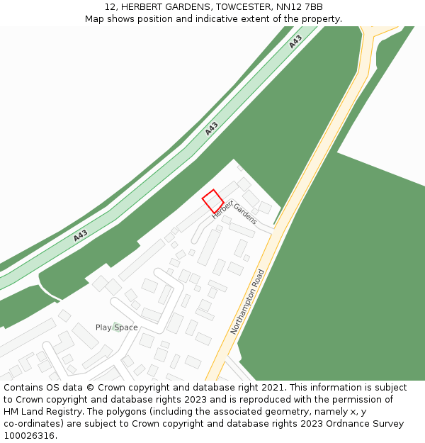 12, HERBERT GARDENS, TOWCESTER, NN12 7BB: Location map and indicative extent of plot