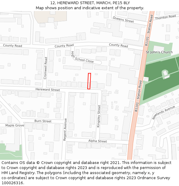12, HEREWARD STREET, MARCH, PE15 8LY: Location map and indicative extent of plot