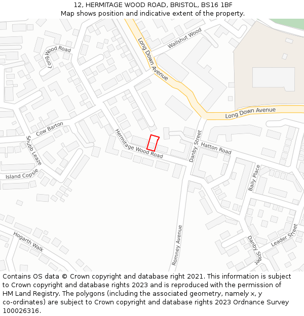 12, HERMITAGE WOOD ROAD, BRISTOL, BS16 1BF: Location map and indicative extent of plot