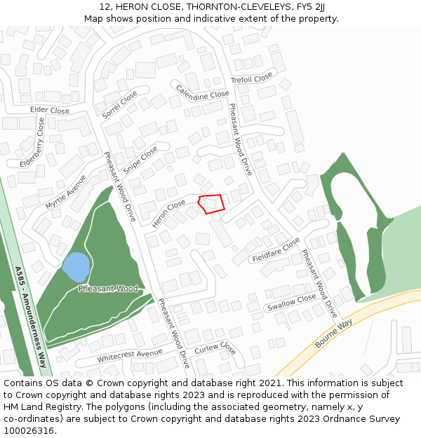 12, HERON CLOSE, THORNTON-CLEVELEYS, FY5 2JJ: Location map and indicative extent of plot