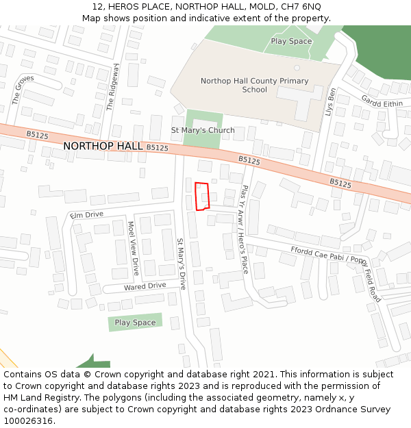 12, HEROS PLACE, NORTHOP HALL, MOLD, CH7 6NQ: Location map and indicative extent of plot