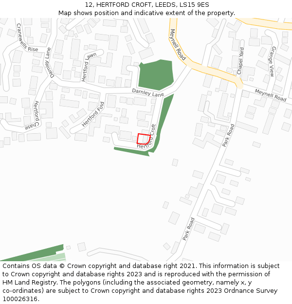 12, HERTFORD CROFT, LEEDS, LS15 9ES: Location map and indicative extent of plot
