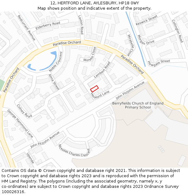 12, HERTFORD LANE, AYLESBURY, HP18 0WY: Location map and indicative extent of plot