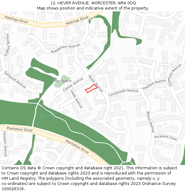 12, HEVER AVENUE, WORCESTER, WR4 0DQ: Location map and indicative extent of plot
