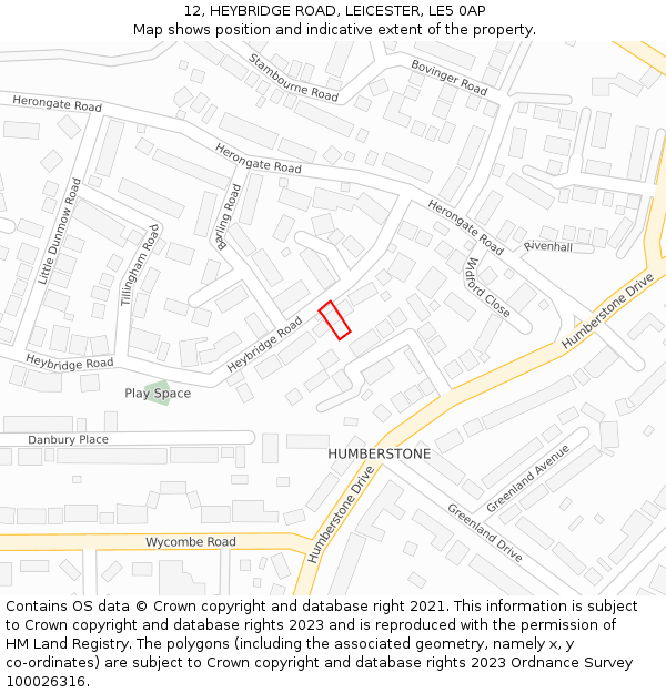 12, HEYBRIDGE ROAD, LEICESTER, LE5 0AP: Location map and indicative extent of plot