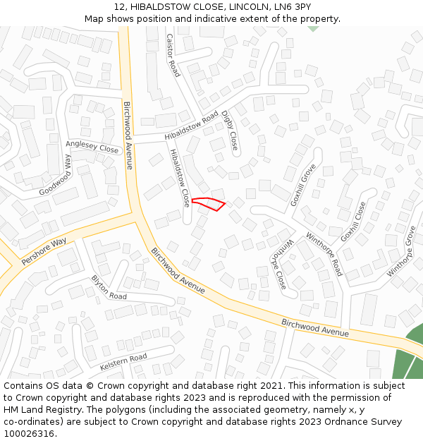12, HIBALDSTOW CLOSE, LINCOLN, LN6 3PY: Location map and indicative extent of plot