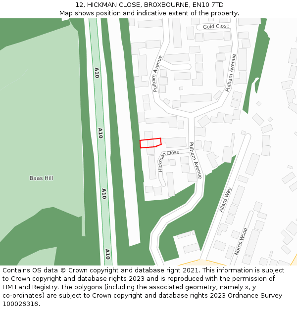 12, HICKMAN CLOSE, BROXBOURNE, EN10 7TD: Location map and indicative extent of plot