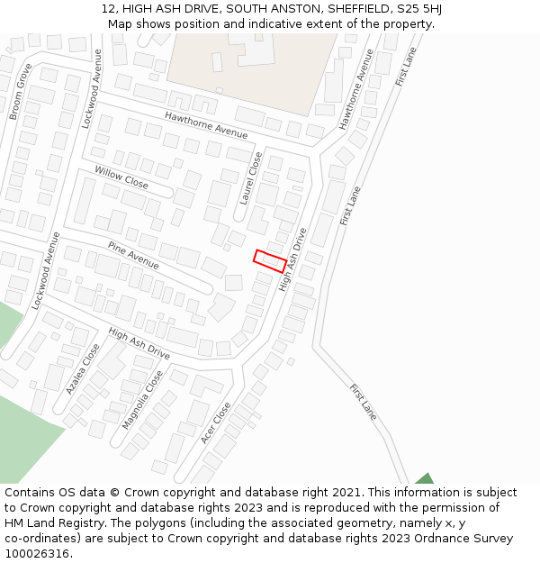12, HIGH ASH DRIVE, SOUTH ANSTON, SHEFFIELD, S25 5HJ: Location map and indicative extent of plot