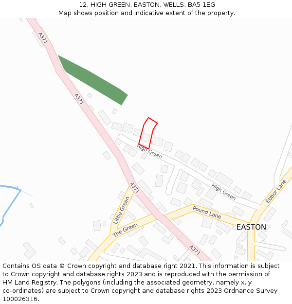 12, HIGH GREEN, EASTON, WELLS, BA5 1EG: Location map and indicative extent of plot