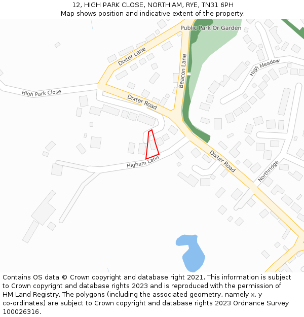12, HIGH PARK CLOSE, NORTHIAM, RYE, TN31 6PH: Location map and indicative extent of plot