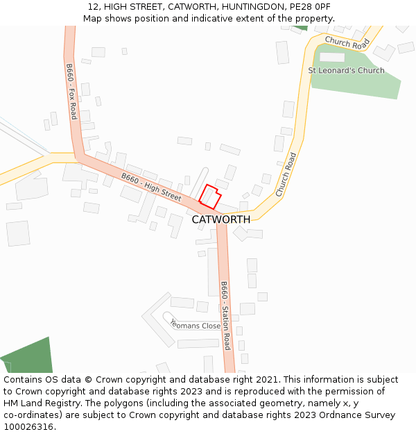 12, HIGH STREET, CATWORTH, HUNTINGDON, PE28 0PF: Location map and indicative extent of plot
