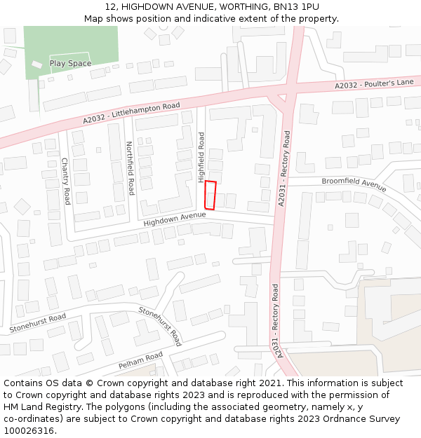 12, HIGHDOWN AVENUE, WORTHING, BN13 1PU: Location map and indicative extent of plot