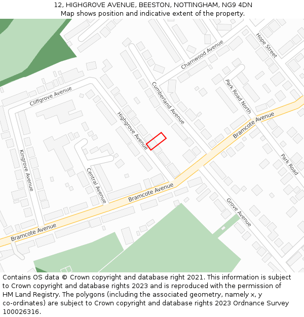 12, HIGHGROVE AVENUE, BEESTON, NOTTINGHAM, NG9 4DN: Location map and indicative extent of plot