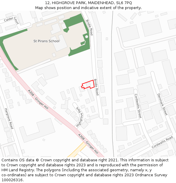 12, HIGHGROVE PARK, MAIDENHEAD, SL6 7PQ: Location map and indicative extent of plot