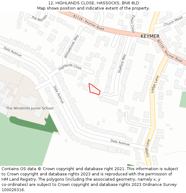 12, HIGHLANDS CLOSE, HASSOCKS, BN6 8LD: Location map and indicative extent of plot