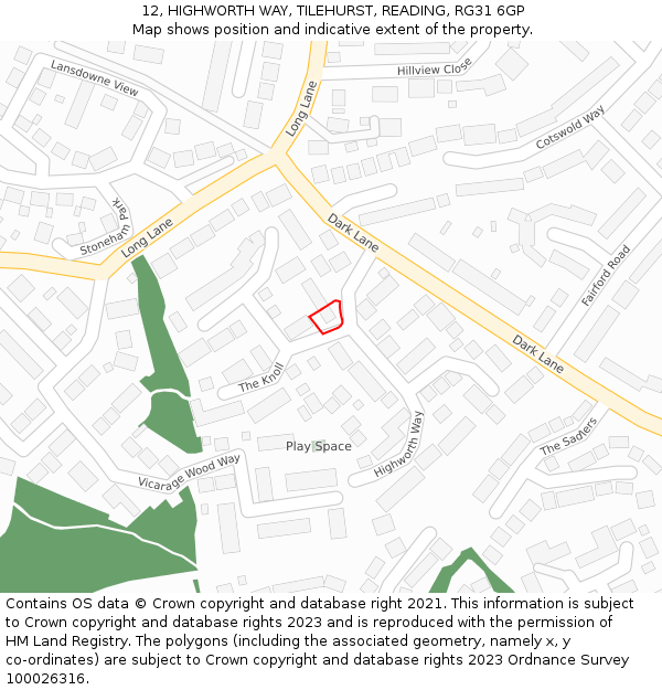 12, HIGHWORTH WAY, TILEHURST, READING, RG31 6GP: Location map and indicative extent of plot