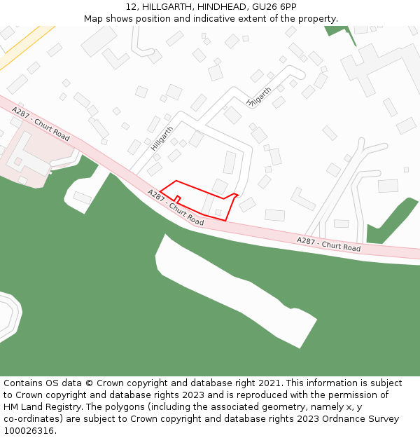 12, HILLGARTH, HINDHEAD, GU26 6PP: Location map and indicative extent of plot
