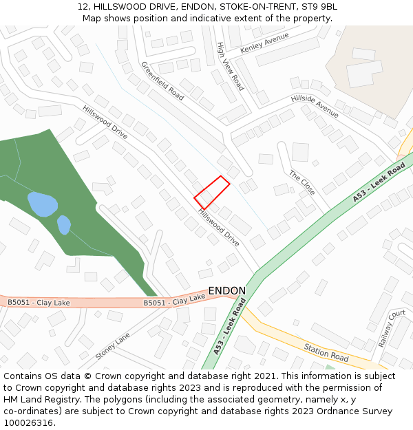 12, HILLSWOOD DRIVE, ENDON, STOKE-ON-TRENT, ST9 9BL: Location map and indicative extent of plot