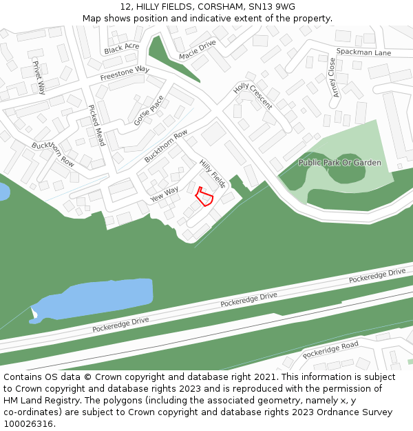 12, HILLY FIELDS, CORSHAM, SN13 9WG: Location map and indicative extent of plot