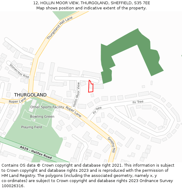 12, HOLLIN MOOR VIEW, THURGOLAND, SHEFFIELD, S35 7EE: Location map and indicative extent of plot