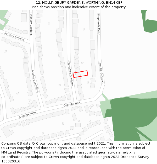12, HOLLINGBURY GARDENS, WORTHING, BN14 0EF: Location map and indicative extent of plot