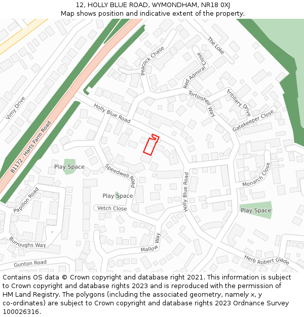 12, HOLLY BLUE ROAD, WYMONDHAM, NR18 0XJ: Location map and indicative extent of plot