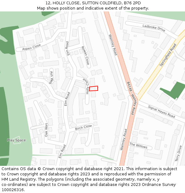 12, HOLLY CLOSE, SUTTON COLDFIELD, B76 2PD: Location map and indicative extent of plot