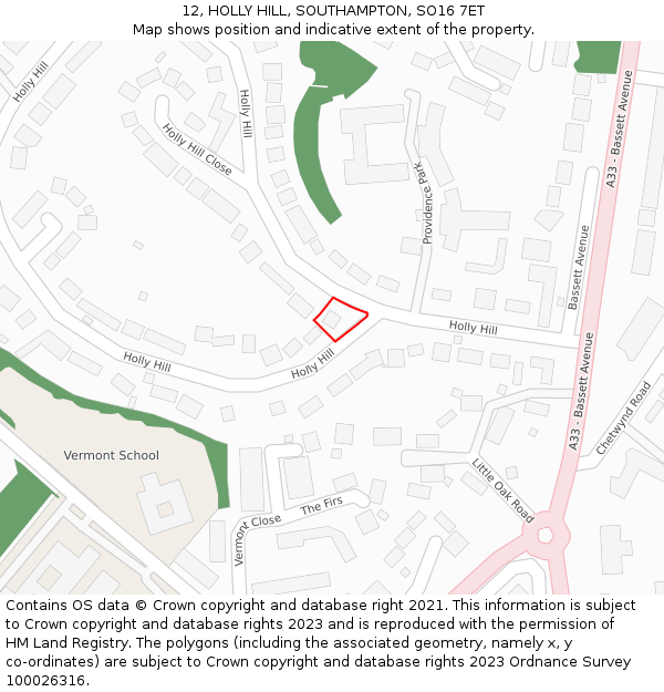 12, HOLLY HILL, SOUTHAMPTON, SO16 7ET: Location map and indicative extent of plot