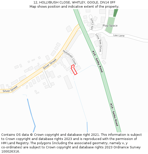12, HOLLYBUSH CLOSE, WHITLEY, GOOLE, DN14 0FF: Location map and indicative extent of plot