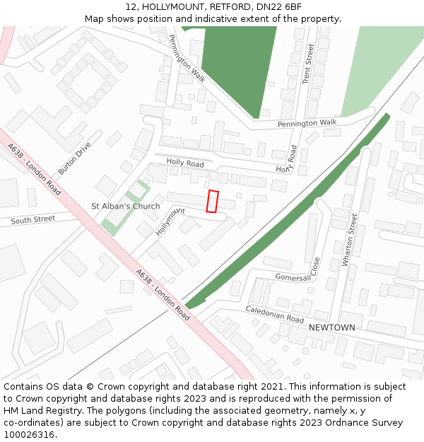12, HOLLYMOUNT, RETFORD, DN22 6BF: Location map and indicative extent of plot