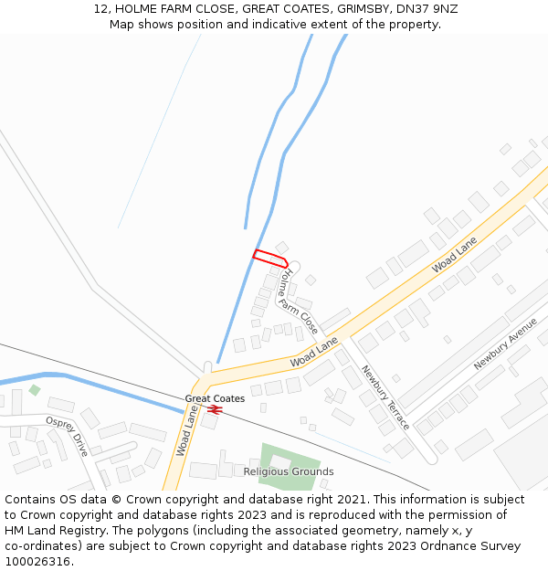 12, HOLME FARM CLOSE, GREAT COATES, GRIMSBY, DN37 9NZ: Location map and indicative extent of plot