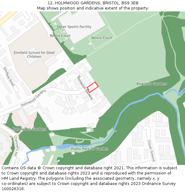 12, HOLMWOOD GARDENS, BRISTOL, BS9 3EB: Location map and indicative extent of plot