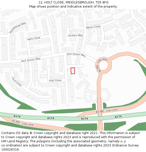 12, HOLT CLOSE, MIDDLESBROUGH, TS5 8FG: Location map and indicative extent of plot