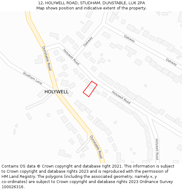 12, HOLYWELL ROAD, STUDHAM, DUNSTABLE, LU6 2PA: Location map and indicative extent of plot