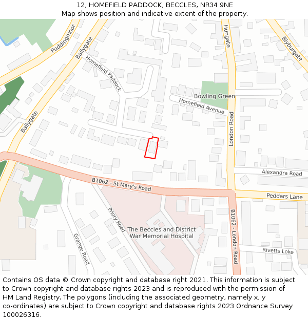 12, HOMEFIELD PADDOCK, BECCLES, NR34 9NE: Location map and indicative extent of plot