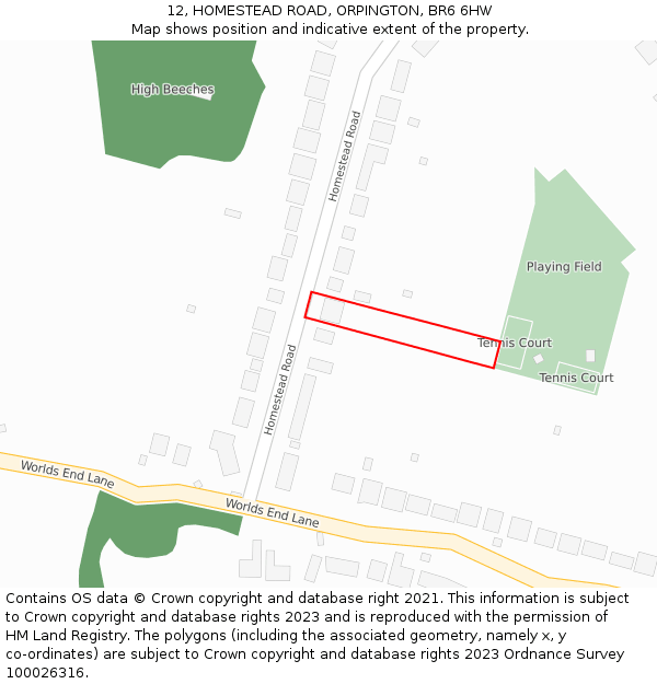 12, HOMESTEAD ROAD, ORPINGTON, BR6 6HW: Location map and indicative extent of plot