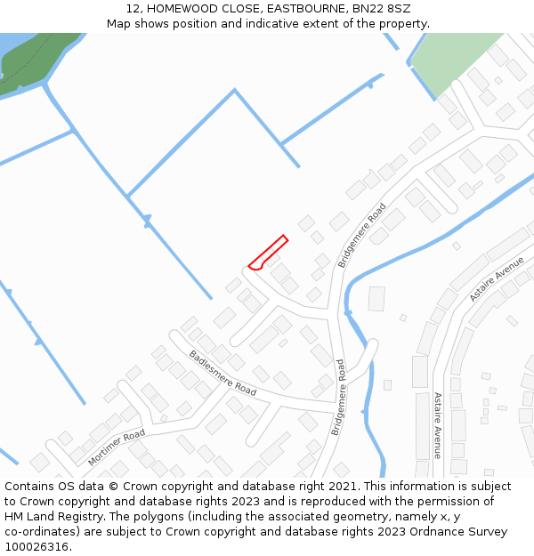 12, HOMEWOOD CLOSE, EASTBOURNE, BN22 8SZ: Location map and indicative extent of plot