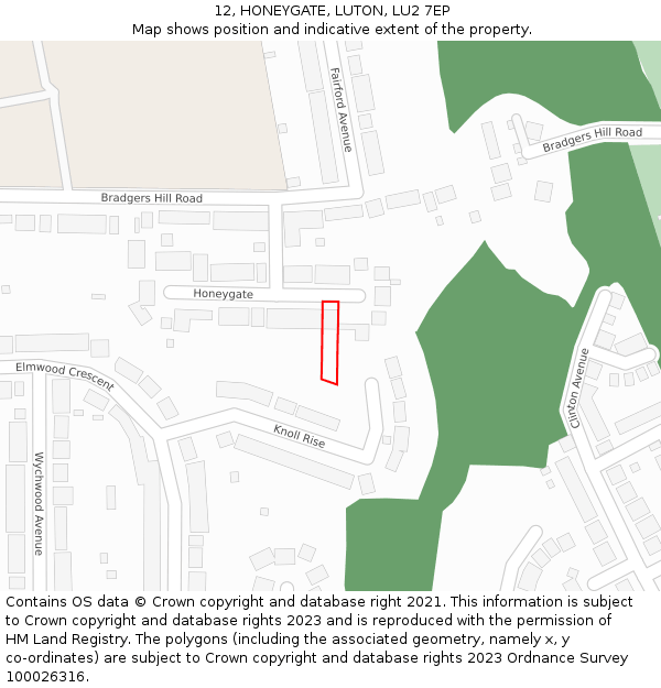 12, HONEYGATE, LUTON, LU2 7EP: Location map and indicative extent of plot