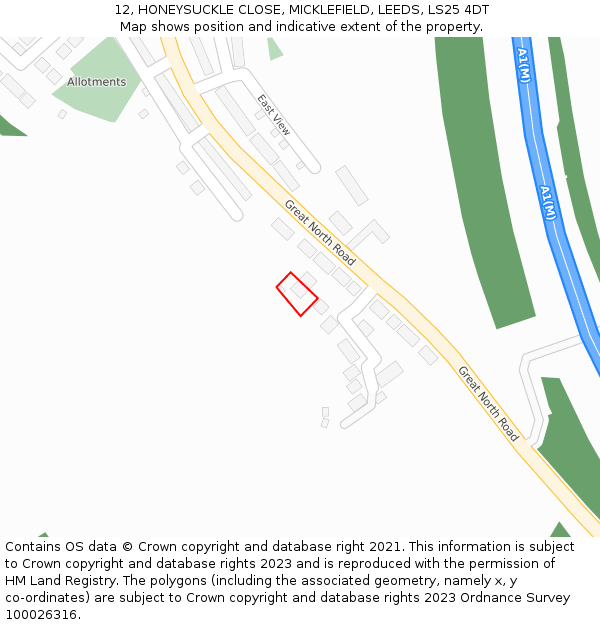 12, HONEYSUCKLE CLOSE, MICKLEFIELD, LEEDS, LS25 4DT: Location map and indicative extent of plot