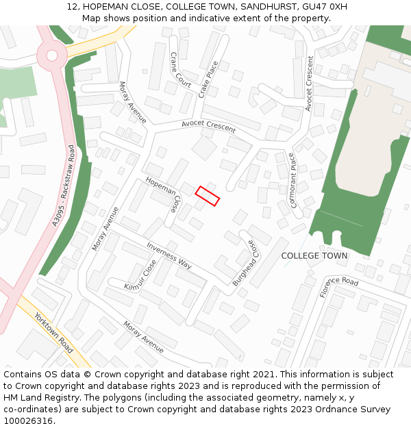 12, HOPEMAN CLOSE, COLLEGE TOWN, SANDHURST, GU47 0XH: Location map and indicative extent of plot