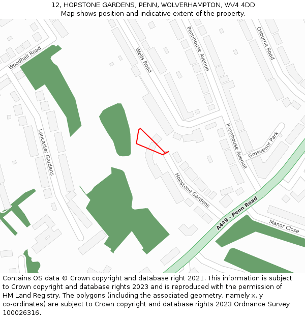12, HOPSTONE GARDENS, PENN, WOLVERHAMPTON, WV4 4DD: Location map and indicative extent of plot